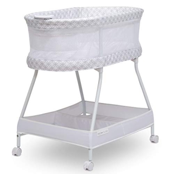 Delta Children Sweet Dreams Bassinet with Airflow Mesh Bedside Portable Crib with Vibration Lights a...