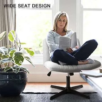 LEMBERI Criss Cross Desk Chair No Wheels, Fabric Padded Armless Wide Seat 120° Rocking Mid Back Ergonomic Computer Task Vanity Chairs for Office, Home, Make Up,Small Space, Bed Room,Gray