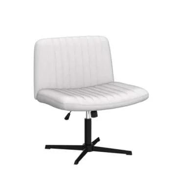 LEMBERI Criss Cross Desk Chair No Wheels, Fabric Padded Armless Wide Seat 120° Rocking Mid Back Ergonomic Computer Task Vanity Chairs for Office, Home, Make Up,Small Space, Bed Room,Gray