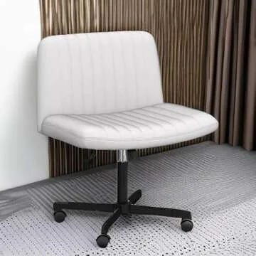 LEMBERI Criss Cross Desk Chair No Wheels, Fabric Padded Armless Wide Seat 120° Rocking Mid Back Ergonomic Computer Task Vanity Chairs for Office, Home, Make Up,Small Space, Bed Room,Gray