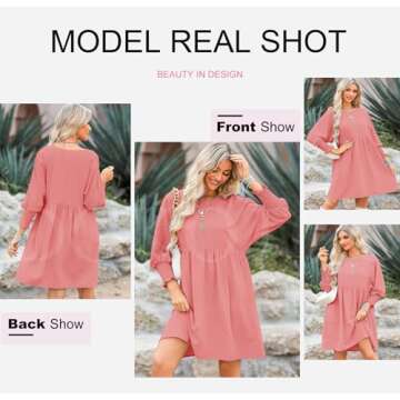Dokotoo Womens Summer Spring Dresses 2025 Fashion Empire Waist Cute Babydoll Tunic Dress Casual Short Sleeve Wedding Mini Dress A Line Sundress Flowy Prom Shirt Dress Plus Size Pink Dress Large