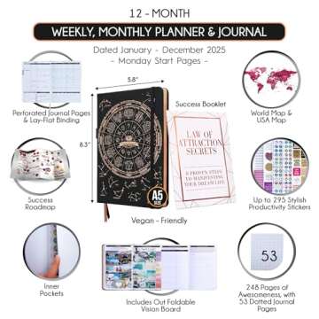 Law of Attraction Planner 2025 - Hourly, Weekly & Monthly Goal Setting Planner, 12 Month Journey to ...