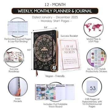 Law of Attraction Planner 2025 - Hourly, Weekly & Monthly Goal Setting Planner, 12 Month Journey to ...