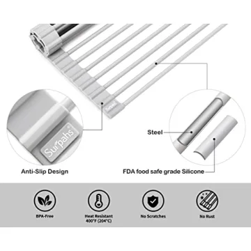 Surpahs Over Sink Roll-Up Dish Drying Rack - Stylish & Space Saving