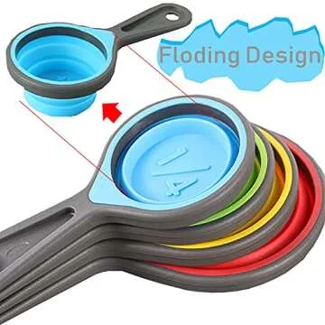 Collapsible Silicone Soft Measuring Cups and Measuring Spoons,8 pieces Portable Food Grade Silicone Measurement Cup for Liquid & Dry Measuring Baking &Utensils & Travel Measuring Cup，space saver