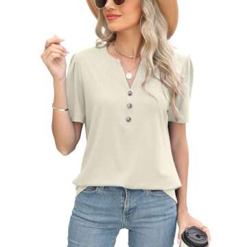 Stylish V Neck Summer Top for Women with Button Detail