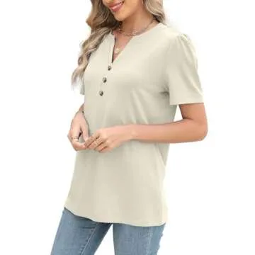 V Neck Button Down Summer Tops for Women