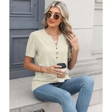 V Neck Button Down Summer Tops for Women