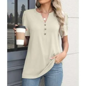 V Neck Button Down Summer Tops for Women