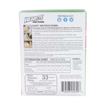 HEAROS Xtreme Foam Earplugs 33dB NRR 100 Pairs