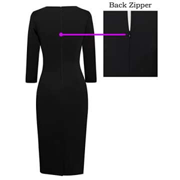 VFSHOW Womens Black and Blue Pleated Crew Neck Patchwork Front Slit Work Business Office Party Bodycon Sheath Pencil Dress 8178 BLU L