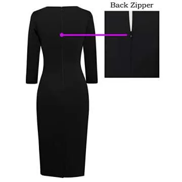 VFSHOW Womens Black and Blue Pleated Crew Neck Patchwork Front Slit Work Business Office Party Bodycon Sheath Pencil Dress 8178 BLU L
