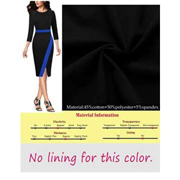 VFSHOW Womens Black and Blue Pleated Crew Neck Patchwork Front Slit Work Business Office Party Bodycon Sheath Pencil Dress 8178 BLU L