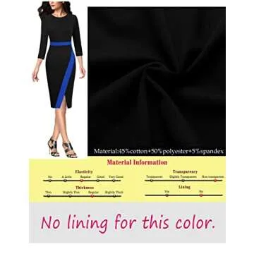 VFSHOW Womens Black and Blue Pleated Crew Neck Patchwork Front Slit Work Business Office Party Bodycon Sheath Pencil Dress 8178 BLU L