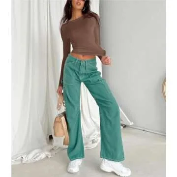 VELISDE Women Slim Fit Crop Tops Crewneck Skinny Shirt Long Sleeve Y2K Sexy Casual Basic Solid Color Going Out Tight Tee(Brown,XS)