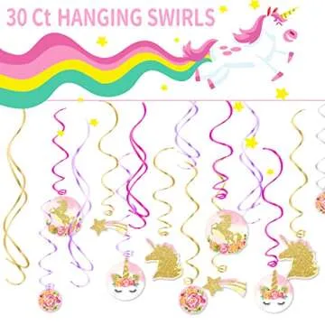 Ultimate Unicorn Birthday Decorations for Girls with Backdrop and Hanging Swirls, Plates and Napkins Party Supplies Serves 16