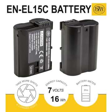 BM Premium 2 Pack of EN-EL15C High Capacity Batteries for Nikon Zf, Z5, Z6, Z6 II, Z7, Z8, Z7II, D78...