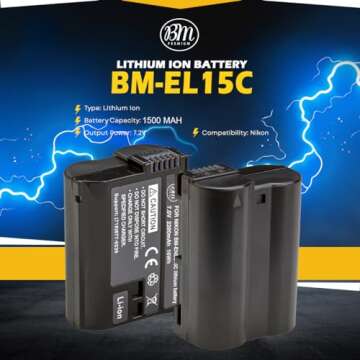 BM Premium 2 Pack of EN-EL15C High Capacity Batteries for Nikon Zf, Z5, Z6, Z6 II, Z7, Z8, Z7II, D780, D850, D7500, 1 V1, D500, D600, D610, D750, D800, D810, D810A, D7000, D7100, D7200 Cameras