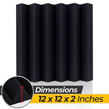Soundproof Acoustic Foam Panels - 12 Pack 2" X 12" X 12" Soundproofing Black Wedges Fireproof Studio Foam, Absorbing Sound Proof Dampening and Padding Insulation Panel