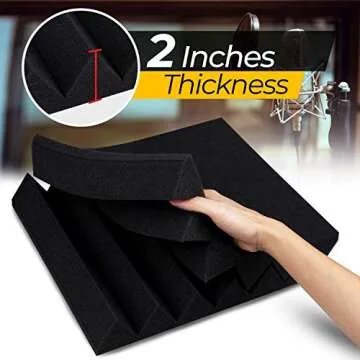 Soundproof Acoustic Foam Panels - 12 Pack 2" X 12" X 12" Soundproofing Black Wedges Fireproof Studio Foam, Absorbing Sound Proof Dampening and Padding Insulation Panel