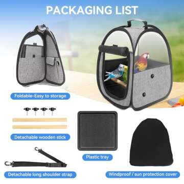 Akinerri Birds Travel Carrier, Small Bird Travel Bag, Transparent Breathable Travel Cage Bird Parrot Carrier, Include Perch and Bottom Tray