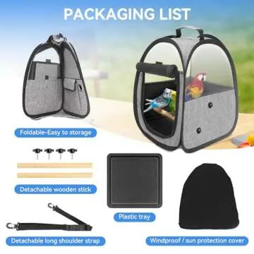 Akinerri Birds Travel Carrier, Small Bird Travel Bag, Transparent Breathable Travel Cage Bird Parrot Carrier, Include Perch and Bottom Tray