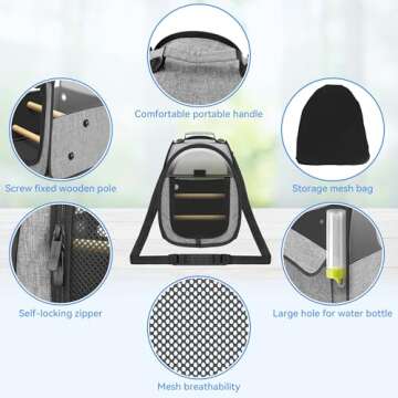 Akinerri Birds Travel Carrier, Small Bird Travel Bag, Transparent Breathable Travel Cage Bird Parrot Carrier, Include Perch and Bottom Tray