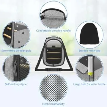 Akinerri Birds Travel Carrier, Small Bird Travel Bag, Transparent Breathable Travel Cage Bird Parrot Carrier, Include Perch and Bottom Tray