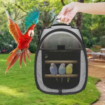 Akinerri Birds Travel Carrier, Small Bird Travel Bag, Transparent Breathable Travel Cage Bird Parrot Carrier, Include Perch and Bottom Tray