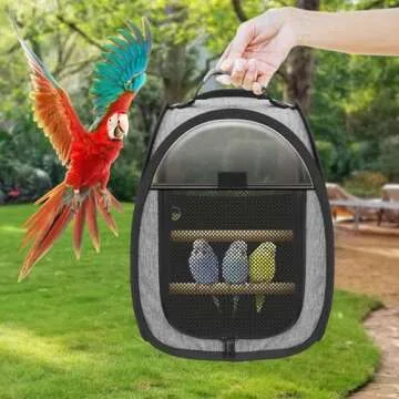 Akinerri Birds Travel Carrier, Small Bird Travel Bag, Transparent Breathable Travel Cage Bird Parrot Carrier, Include Perch and Bottom Tray