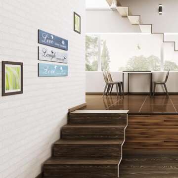 Jetec 3 Pieces Rustic Wood Sign Wall Decor Live Love Blessed Family and Love Quote Sign Farmhouse Wall Mount Decoration for Home Kitchen Living Room, 12 x 3 x 0.2 Inch(Blue Series,Classic)