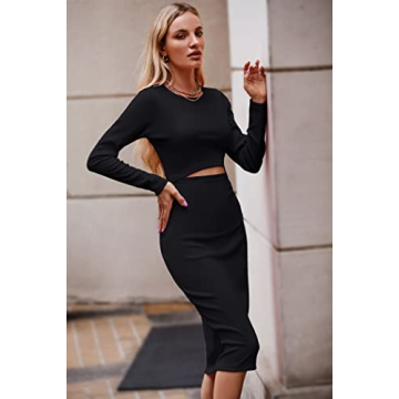 PRETTYGARDEN Women's Long Sleeve Bodycon Dress in Black