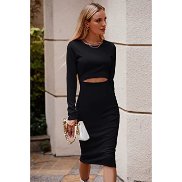PRETTYGARDEN Women's Long Sleeve Bodycon Dress in Black