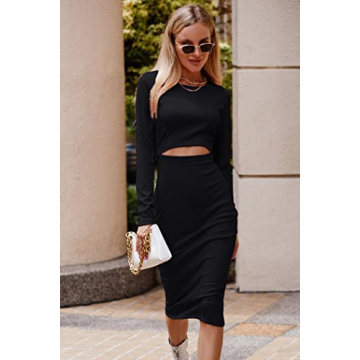 PRETTYGARDEN Women's Long Sleeve Bodycon Dress in Black