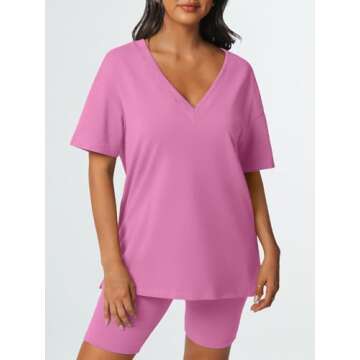 AUTOMET Preppy Womens Two Piece Sets Summer Outfits 2024 Reversible V Neck Shirts Biker Shorts Lounge Matching Tracksuits