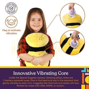 Special Supplies Bumble Bee Sensory Vibrating Pillow, Pressure Activated for Kids and Adults, Plush ...