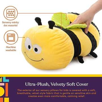 Special Supplies Bumble Bee Sensory Vibrating Pillow, Pressure Activated for Kids and Adults, Plush Minky Soft with Textured Therapy Stimulation Bumps. Size: 11 by 20 inches