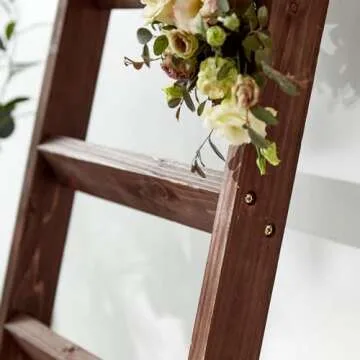 FUIN 5ft Wood Blanket Ladder for Rustic Home Decor