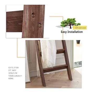 FUIN 5ft Wood Blanket Ladder for Rustic Home Decor