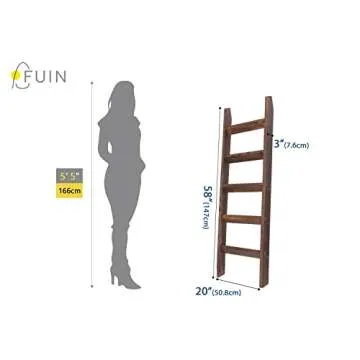 FUIN 5ft Wood Blanket Ladder for Rustic Home Decor