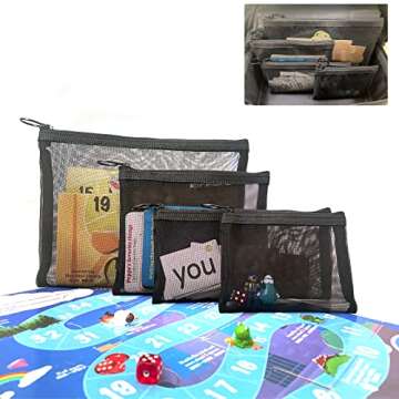 Patu Zipper Mesh Bags, Pack of 4 (S/M/L & Pencil Pouch), Beauty Makeup Cosmetic Accessories Organizer, Travel Toiletry Kit Set Storage Case, Black