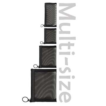 Patu Zipper Mesh Bags, Pack of 4 (S/M/L & Pencil Pouch), Beauty Makeup Cosmetic Accessories Organizer, Travel Toiletry Kit Set Storage Case, Black