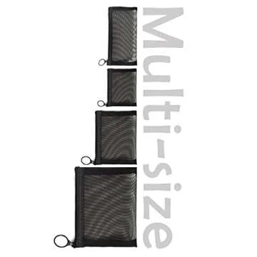 Patu Zipper Mesh Bags, Pack of 4 (S/M/L & Pencil Pouch), Beauty Makeup Cosmetic Accessories Organizer, Travel Toiletry Kit Set Storage Case, Black