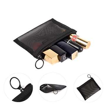 Patu Zipper Mesh Bags, Pack of 4 (S/M/L & Pencil Pouch), Beauty Makeup Cosmetic Accessories Organizer, Travel Toiletry Kit Set Storage Case, Black