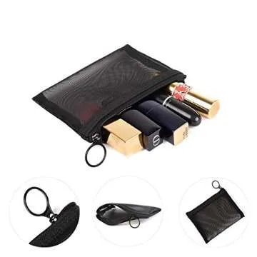 Patu Zipper Mesh Bags, Pack of 4 (S/M/L & Pencil Pouch), Beauty Makeup Cosmetic Accessories Organizer, Travel Toiletry Kit Set Storage Case, Black