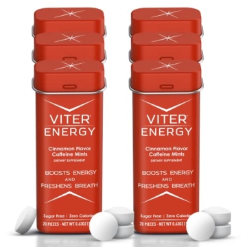 Viter Energy Caffeine Mints (120 Pieces) - 40mg Caffeine, Sugar Free, Vegan, B Vitamins Complex, Ene...
