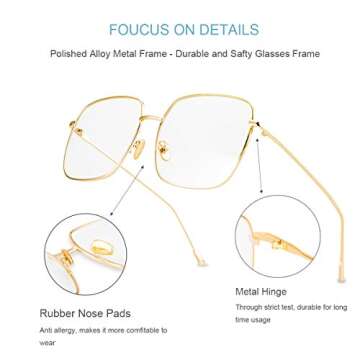 RTBOFY Blue Light Blocking Glasses Women Square Nerd Computer Glasses Oversized Eyeglasses Metal Frame Men (Gold+Silver+Black)