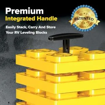 Camco Fasten Camper/RV Leveling Blocks - Features Interlocking Design for Customizable Height - Carrying Handle Twists to Secure Blocks for RV Storage - 8.5” x 8.5” x 1”, Yellow, 10-Pack (21022)