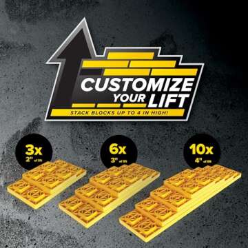 Camco Fasten Camper/RV Leveling Blocks - Features Interlocking Design for Customizable Height - Carrying Handle Twists to Secure Blocks for RV Storage - 8.5” x 8.5” x 1”, Yellow, 10-Pack (21022)