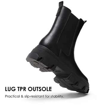 DREAM PAIRS Women's Platform Chelsea Boots Lug Sole Combat Mid Calf Slip On Chunky Ankle Booties,Size 8.5,Black/Pu,DMB212